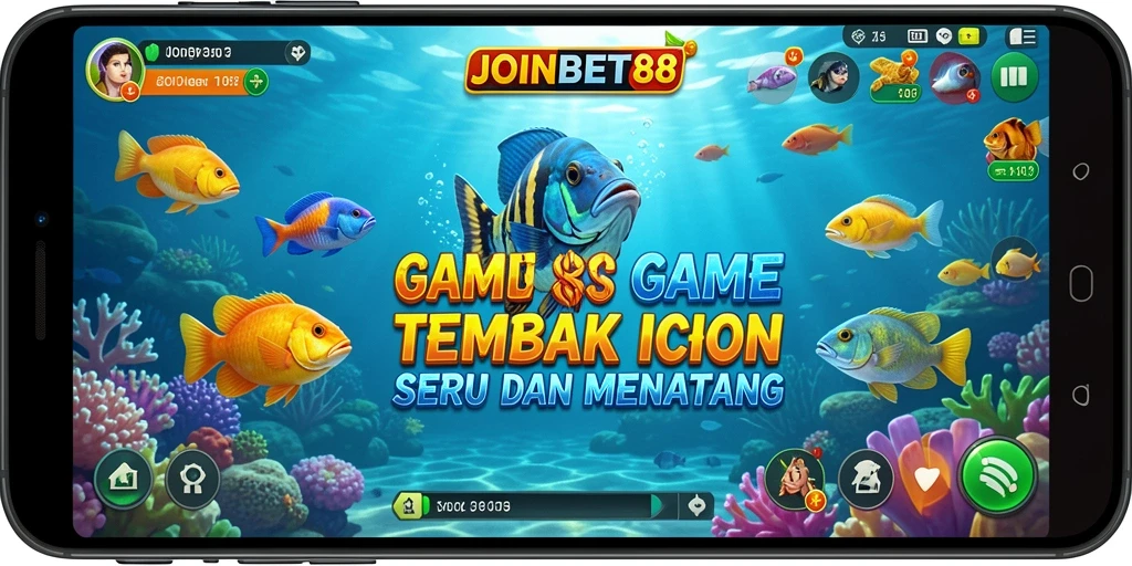 Tampilan gameplay JOINBET88 yang menakjubkan saat menembak ikan.