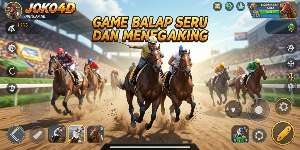 Tampilan utama gameplay JOKO4D dengan balapan mendebarkan dan kendaraan yang bertenaga.