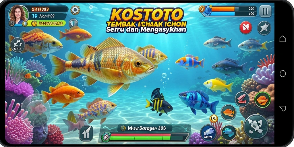 Screenshot gameplay KOSTOTO menampilkan aksi seru Tembak Ikan.