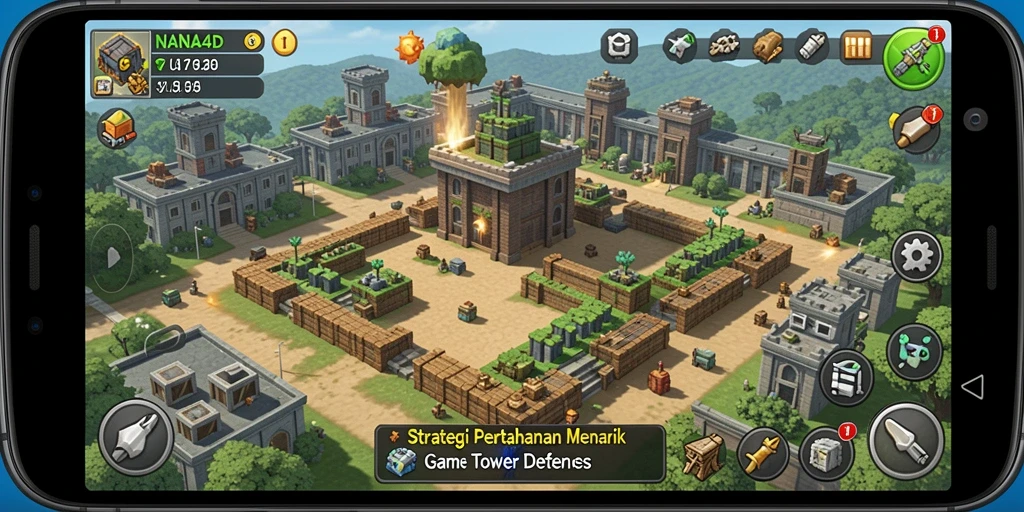 Gameplay NANA4D yang strategis dan menegangkan dalam Tower Defense.