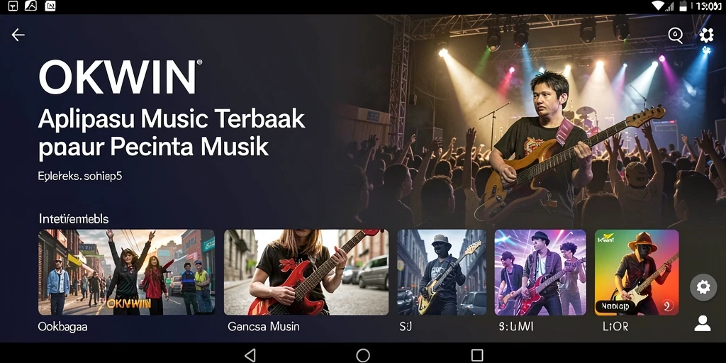 Tampilan gameplay OKWIN menampilkan antarmuka musik yang menarik dan modern.
