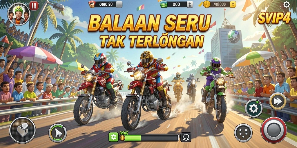 Tampilan utama gameplay SVIP4 menampilkan balapan mendebarkan di berbagai trek.
