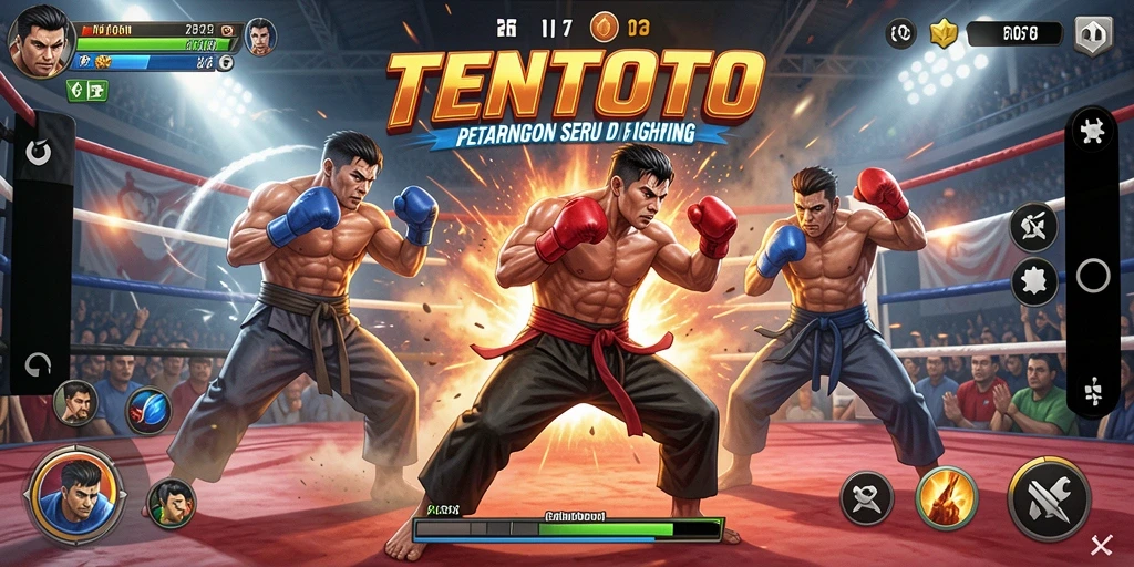 Tampilan gameplay TENTOTO dengan karakter bertarung seru.