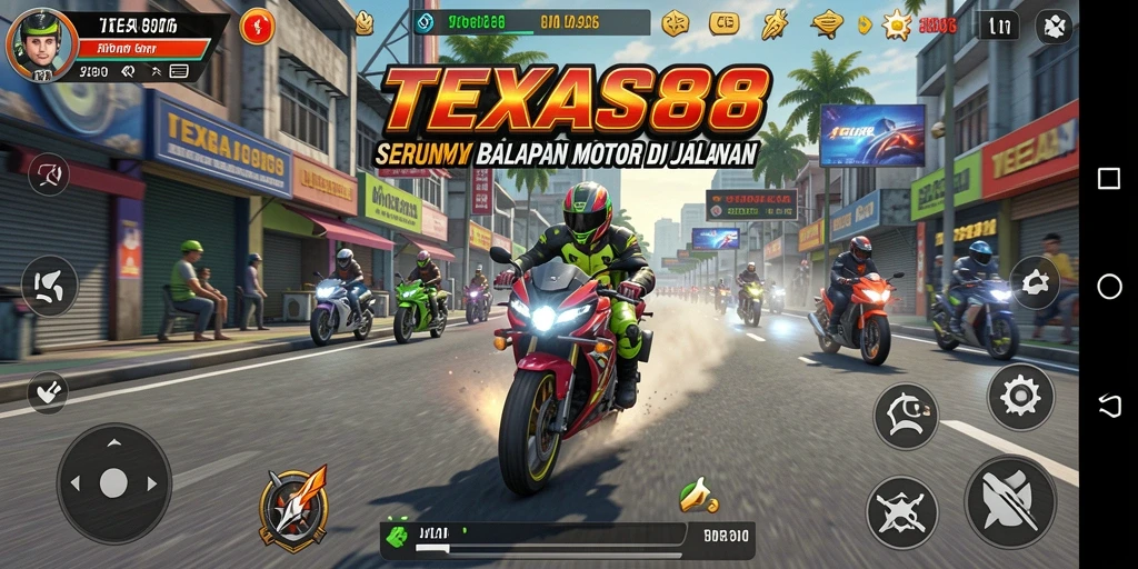 Screenshot gameplay TEXAS88 menampilkan aksi balap motor yang seru.