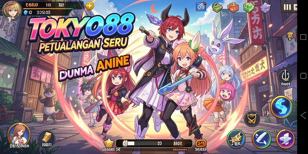 Tampilan gameplay dari TOKYO88 dengan karakter anime yang menarik.