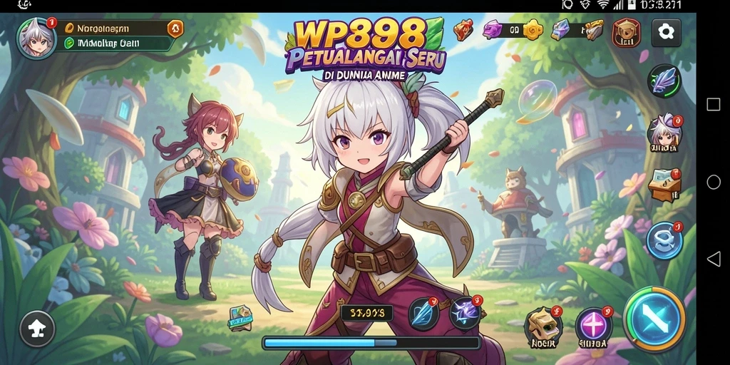 Tampilan gameplay WP888 yang penuh warna dan karakter anime ikonik.