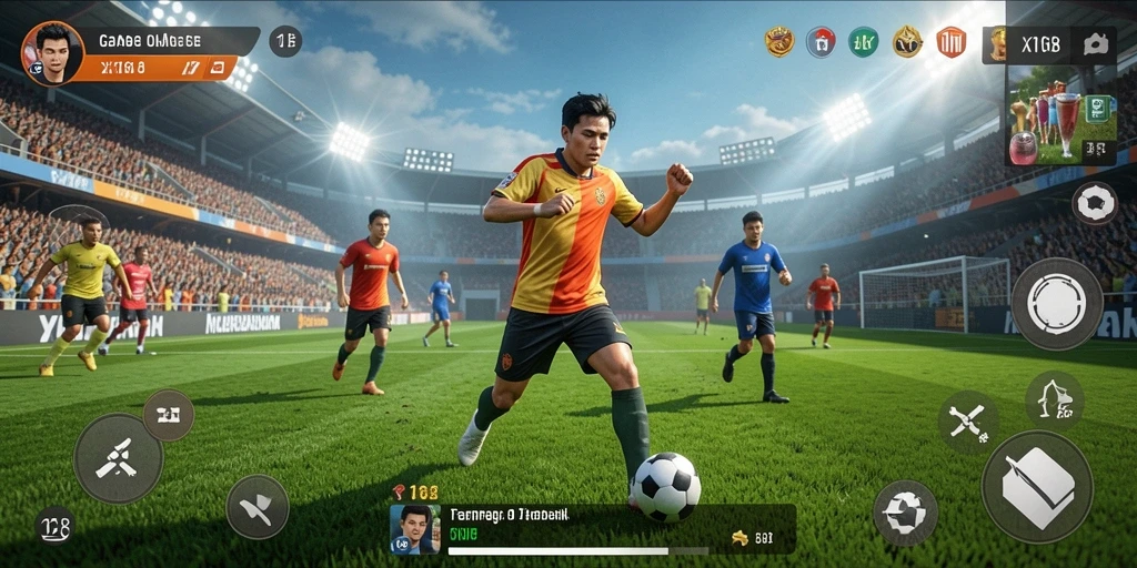 Screenshot utama X168 menampilkan gameplay seru dalam pertandingan olahraga.